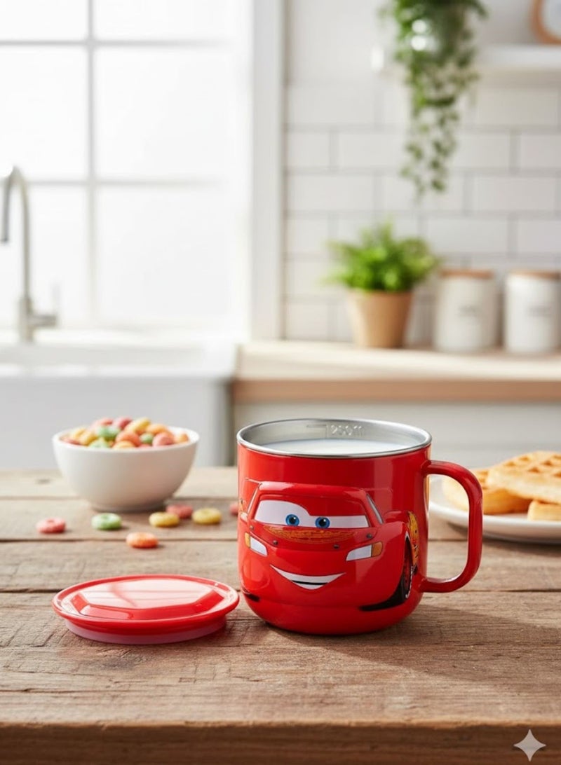 Disney Kids Stainless Steel Drinking Mug with Lid – Cartoon Design | Double Wall Insulated Cup for Hot & Cold Drinks | Leak-Resistant, Safe & Durable Children Mug (Mcqueen) - Image 3